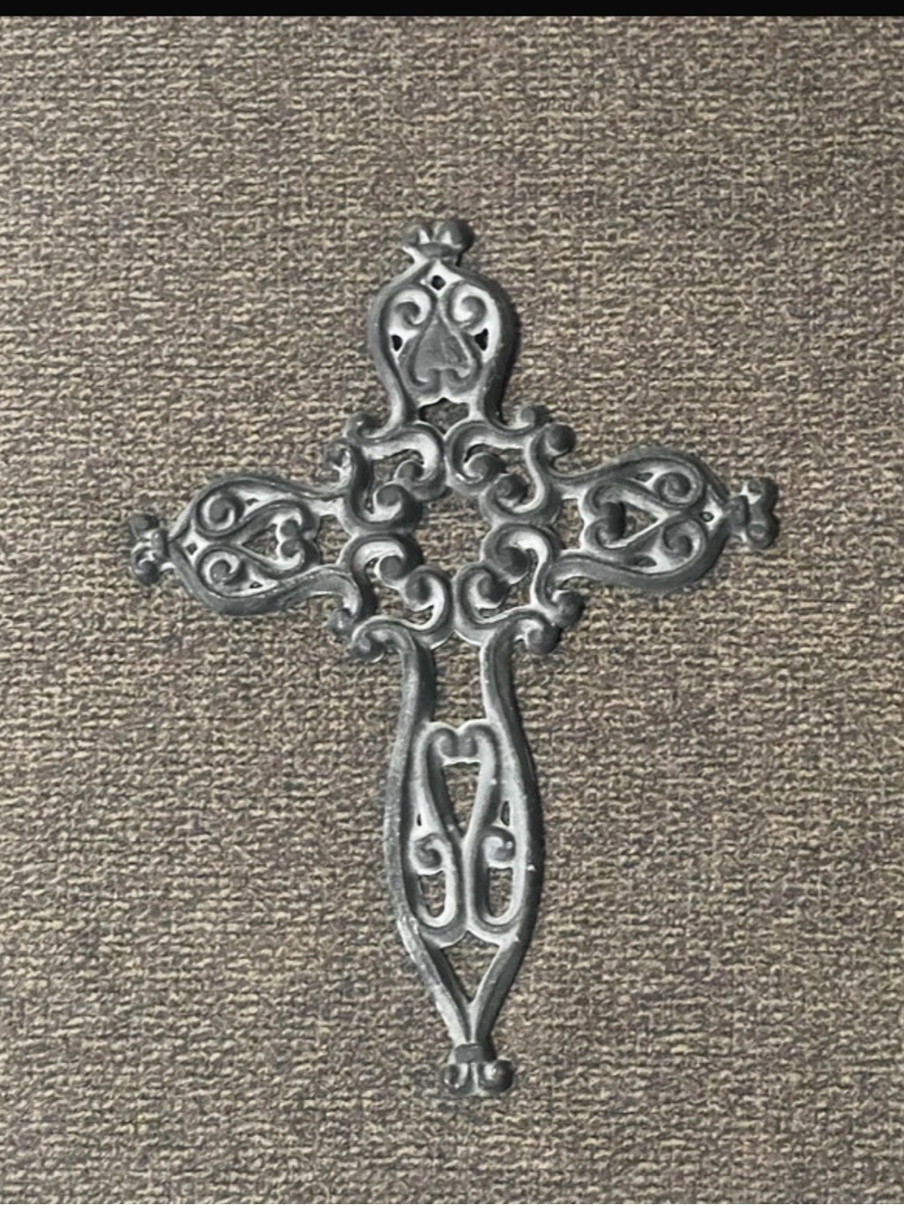 Decorative Ornate Wall Cross in Distressed Silver